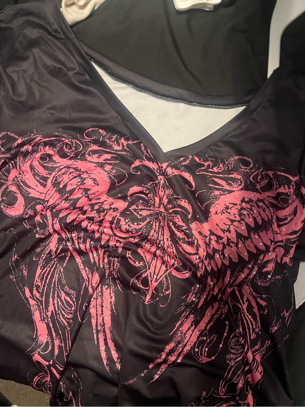 Black Top with Pink Wing Graphic